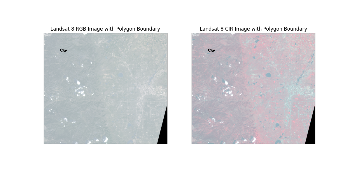 Landsat 8 RGB Image with Polygon Boundary, Landsat 8 CIR Image with Polygon Boundary